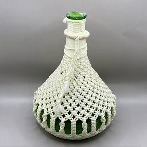 Large Green Glass Bottle Vase With Macrame Cover 9.5”